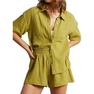 2-Piece Gauze Button-Up Shirt and Shorts Set